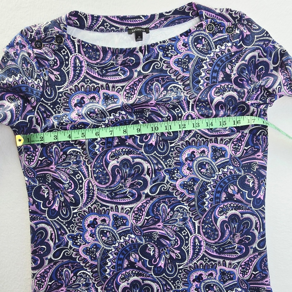Talbots Womens Blue Purple Paisley Boat Neck 3/4 Sleeve Sheath Dress Size M - Picture 8 of 11